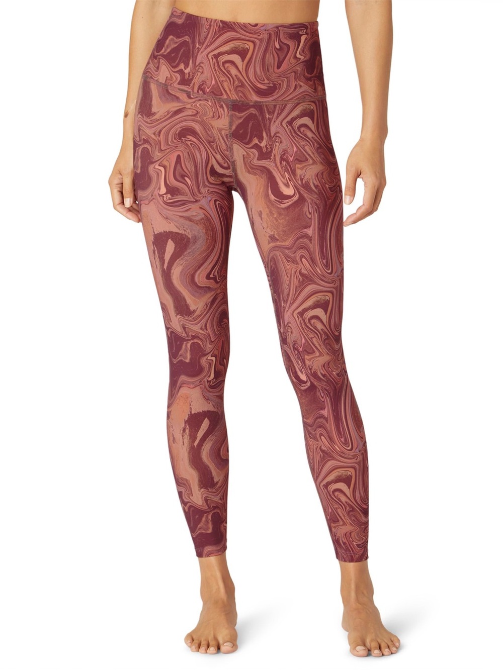 Beyond Yoga Women’s Pink and Peach Marble Leggings Large Athleisure Comfy